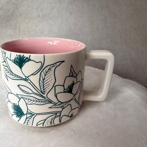 Starbucks Magnolia Floral Mug Pink Interior 14 oz Coffee Tea Cup